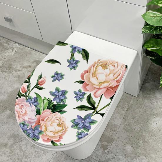 Toilet Lid Sticker Strong Stickiness PVC Waterproof Removable Easy-peel Peony Flower Decal Wall Decoration