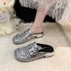 Luxury Woven Slippers Women Shoes Round Toe Metal Buckle Casual Style Lazy Outside Wearing Women's Sandals Elegant Slides Women