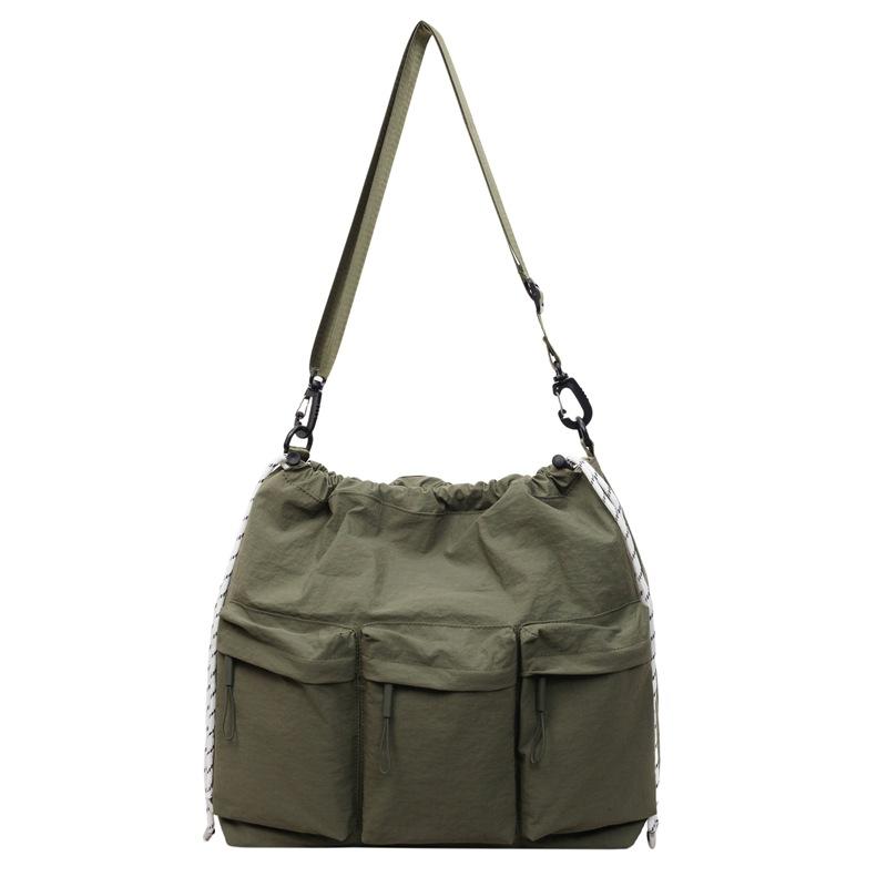 Large Capacity Drawstring Bag Women's Tote Bag Solid Color Shoulder Bag