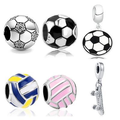925 Sterling Silver Sparkling Football Skateboard Volejbalové kouzlo Bead Fit Originální módní náramek DIY šperky pro ženy Dárek