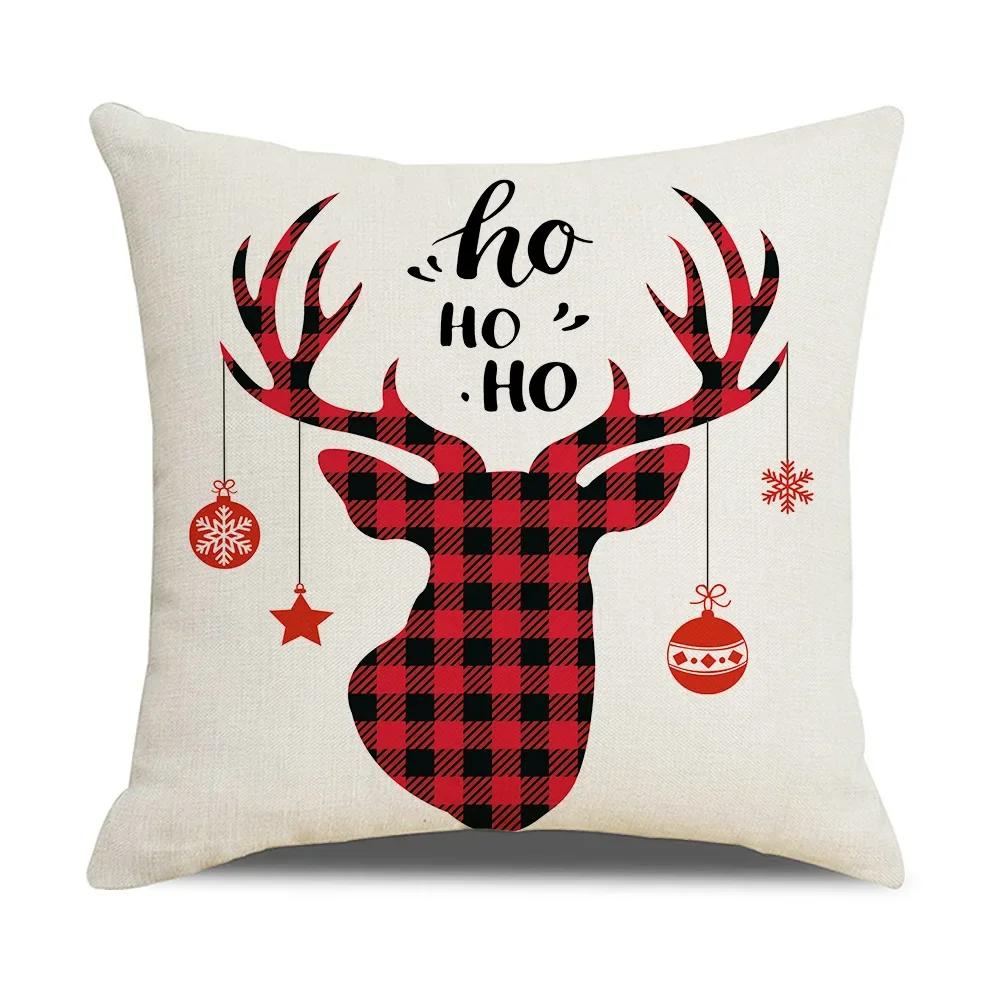 Christmas Cushion Covers 45x45 Cm Farmhouse Xmas Decor Red Black Buffalo Plaids Santa Pillow Cover Winter Holiday Decorations