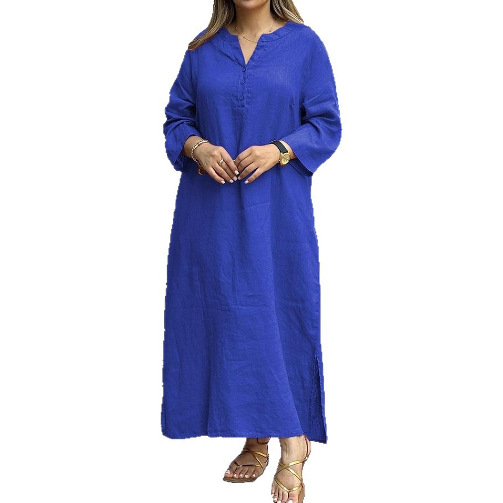 

Women s Casual V-Neck Long Sleeve Dress with Pockets XL кофейный