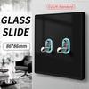 Black Glass Sliding Wall Lamp Switch Socket EU UK Standard Switch Bedroom USB Net Tel TV SAT Home Hotel Office Villa Decoration