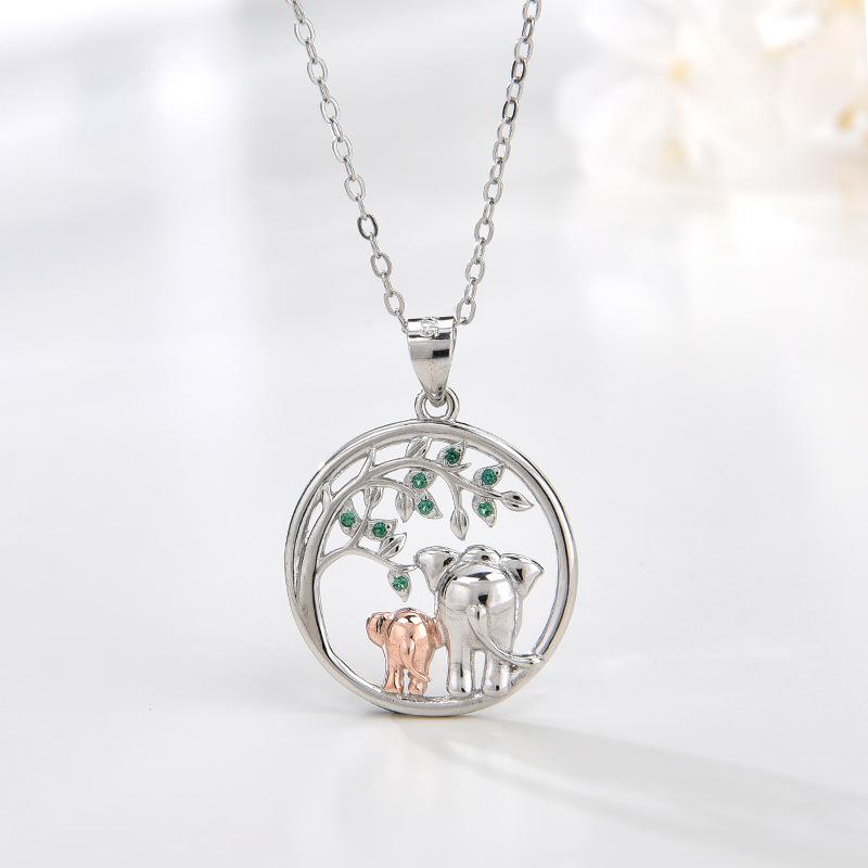 925 Sterling Silver Tree of Life Mother and Child Elephant Pendant Necklace Female European and American Niche Premium Sense Clavicle Chain 925 silver