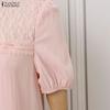ZANZEA Womens Lace Patchwork Casual Round Neck Short Sleeve Elegant Dress