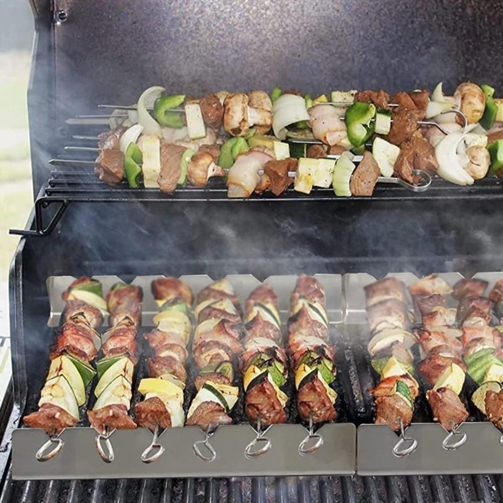 Anti-Slip Groove Skewer Holder Stainless Steel Barbecue Tools Kebab Stands  Patio Barbecue