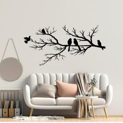 Metal Tree Branch with Bird Wall Art: Decorative Hanging for Living Room