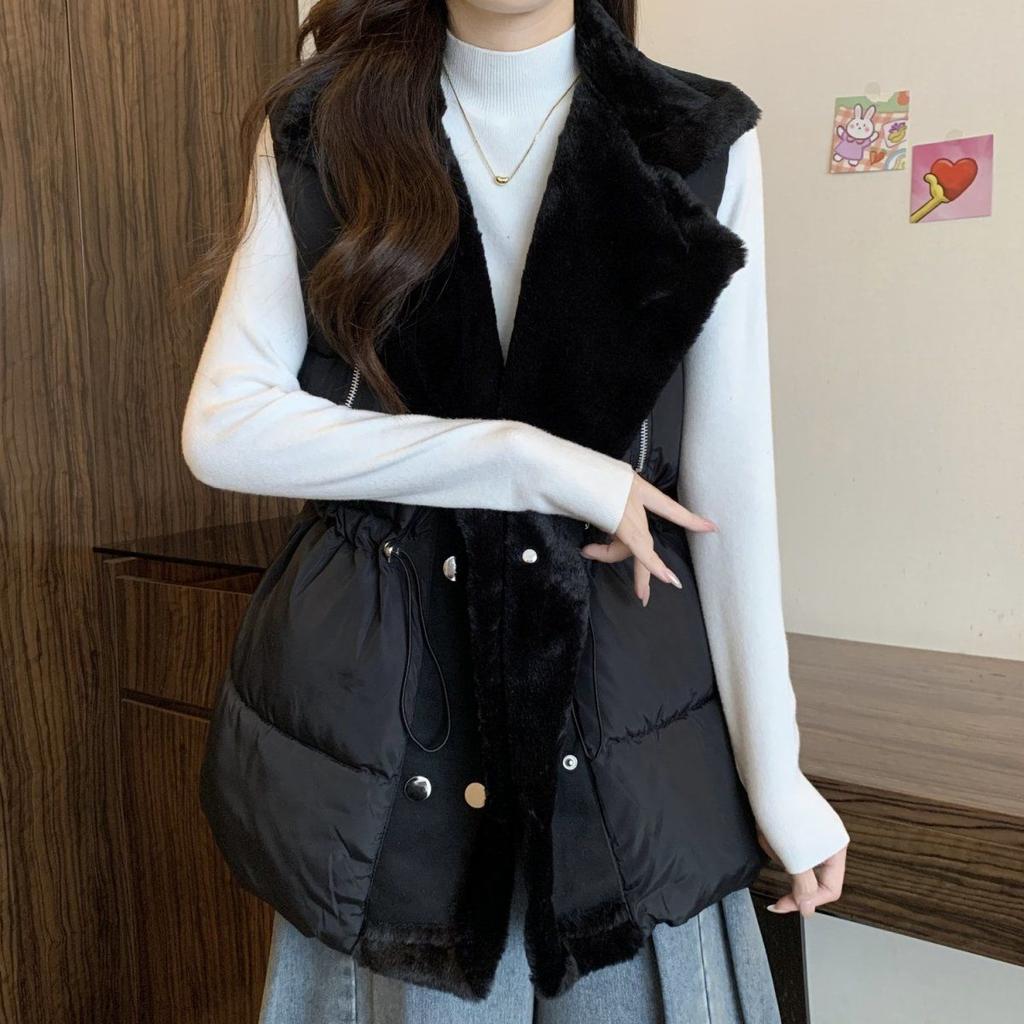 Daunenweste für Damen Winter Lammfellkragen Locker und warm Weste Jacke