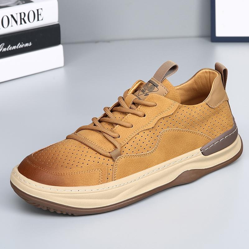 New Leather Men's Shoes Spring Breathable Crooked Clown Shoes Trend Versatile Hollow Casual White Shoes Men's Board Shoes