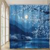 Japanese Cherry Blossom Night Scene Shower Curtain-Polyester,Machine Washable,Serene Landscape Design, All-Season Bathroom Decor