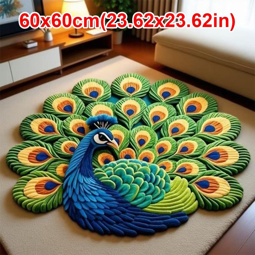 Soft Peacock Carpet Non-slip Bathroom Floor Mat Portable Blanket  for Living Room Tea Table Bedside