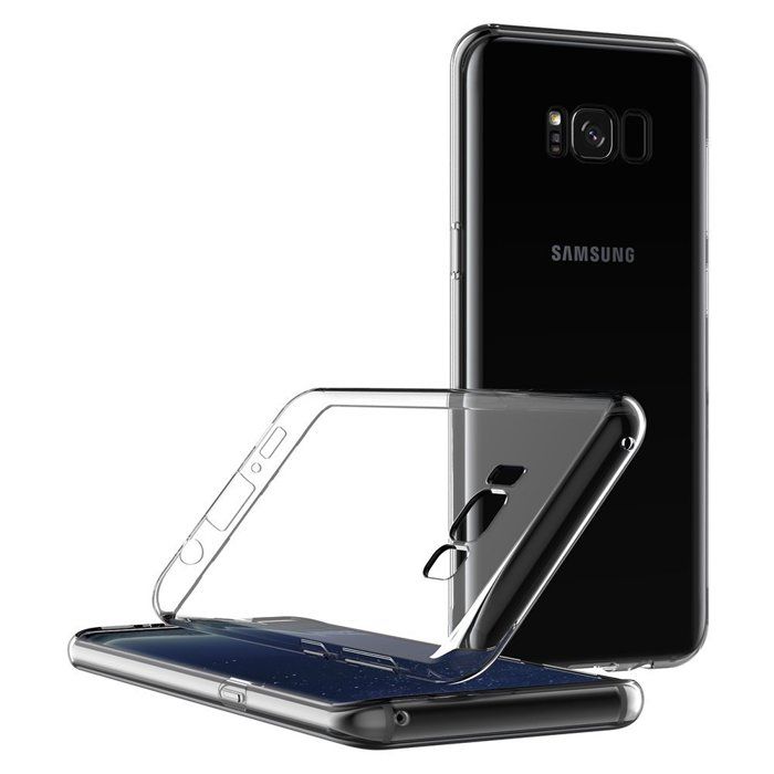 Case and Neck Strap for Samsung Galaxy S8 PLUS - Transparent Soft TPU Adjustable Black Cord Phonillico®