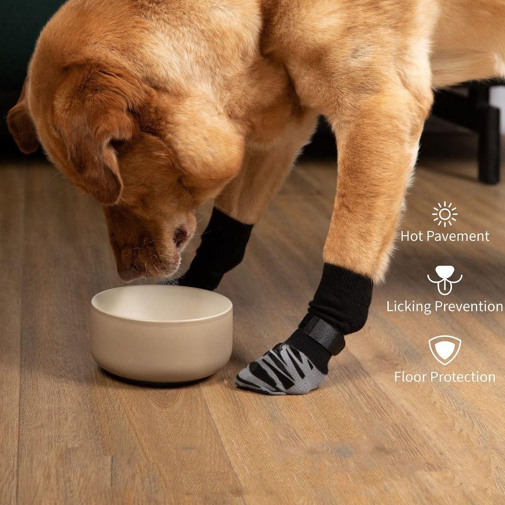 4 pièces/ensemble Avec Sangles Protecteur de Patte d'Animal de Compagnie Antidérapant Chaussettes de Sol pour Chien Couvre-Pied pour Animal de Compagnie Chaussettes pour Chien Automne