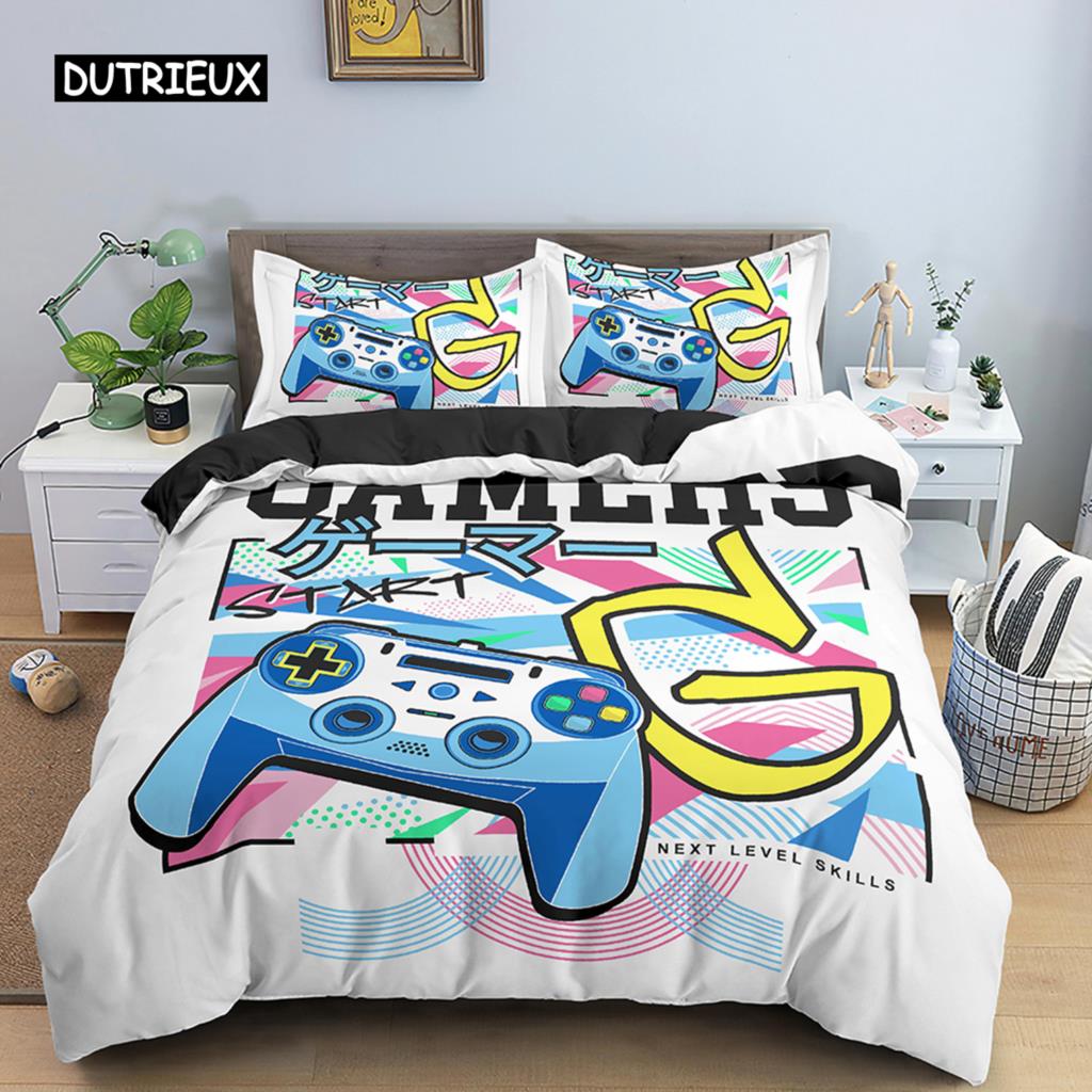 Set de lenjerie de pat pentru gameri de lux retro mâner de joc husă de plapumă queen adolescent băiat fată poliester imprimat gamepad cuvertură/plapumă huse 2/3 piese
