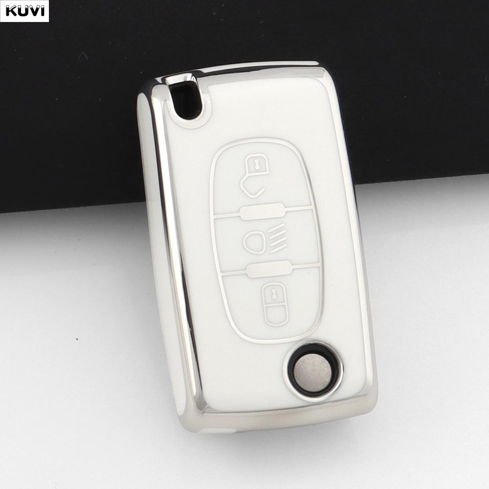 TPU Flip Car Key Case Cover Protector Fob Keychain For Citroen C2 C3 C4 C5 C6 Xsara Berlingo For Peugeot 207 307 308 407 607 807