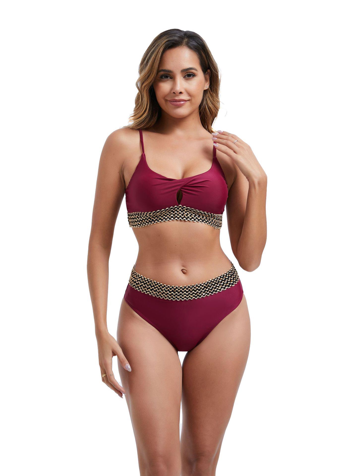 

2025 Сексуальный стиль Женский купальник-бикини из трех частей в обтяжку Large красный