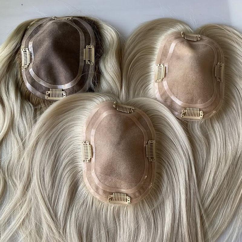 3x5 5x6 Mono Basis Haartopper Blond Farbe 100% Europäisches Echthaar Clip-in Haarteil für Frauen mit Haarausfall