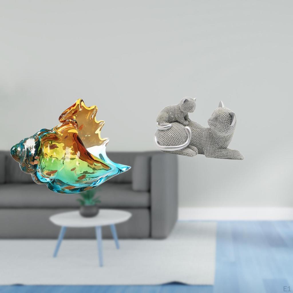 Glass Conch Cat Figurine Sea Animal Art Decor Craft Statue Ornament for Home Office Entryways Room