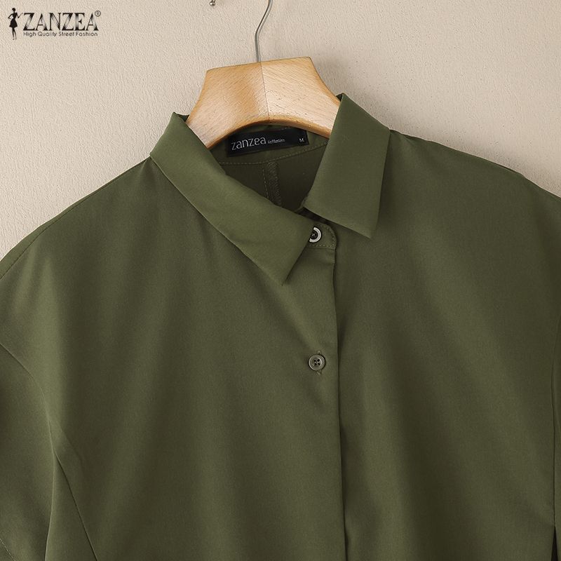 ZANZEA Damen Umlegekragen Locker Lässig Kurzarm Bluse