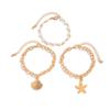 3Pcs Boho Scallop Starfish Pendant Bracelet for Women Imitation Pearl Beaded Bracelet Multilayer Chunky Chain Bangle