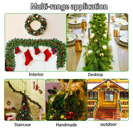 Yousheng 270CM Christmas Artificial Pine Garland with LED Light Red Berries Pinecone Glowing Faux Pine Needle Rattan Mantle Fireplace Porch Hanging
