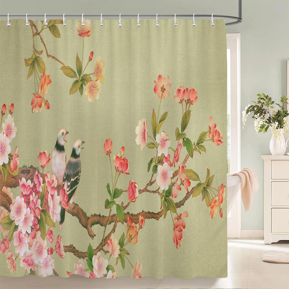 3D Flowers And Birds Peacocks Shower Curtain Waterproof Bathroom Curtains Polyester Home Decor Curtain With Hook Curtain