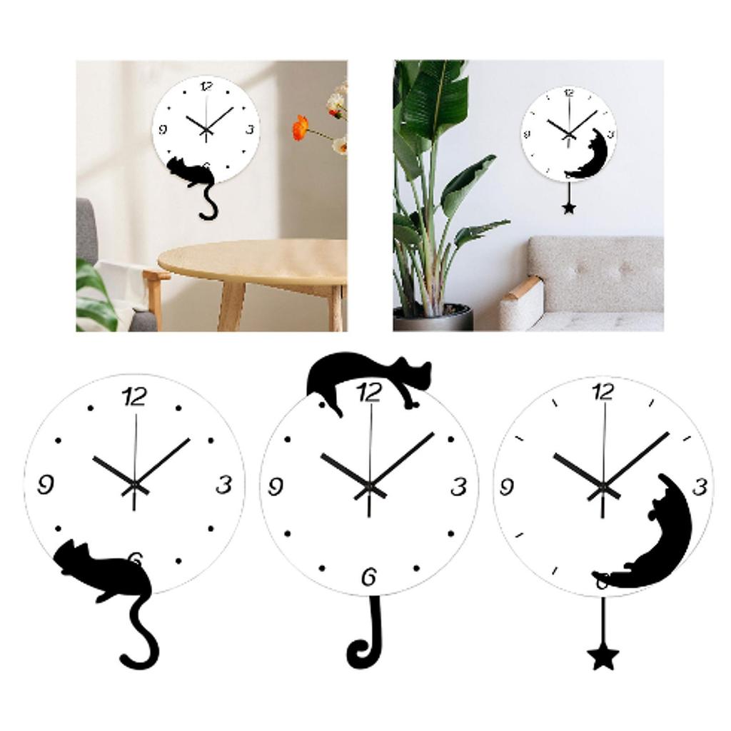 Cat Wall Clock Ornament Cute Simple Gift Mute Unique Fashion Elegant Stylish