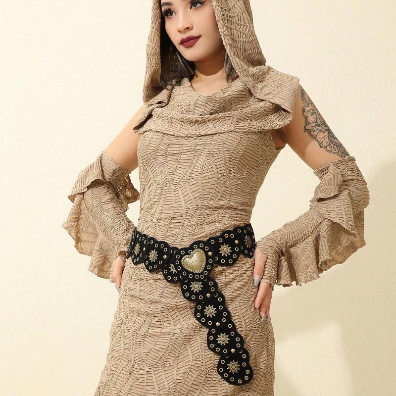 Hershine 1pc Vintag Chic Style Heart Patchwork Rivet Embellished Dress Belt, Suitable For Women's Daily & Party Wear Halloween Valentine's Day