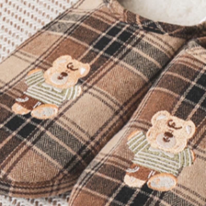 Daiso Plaid Embroidery Living Room Shoes 230 250 Mm Brown