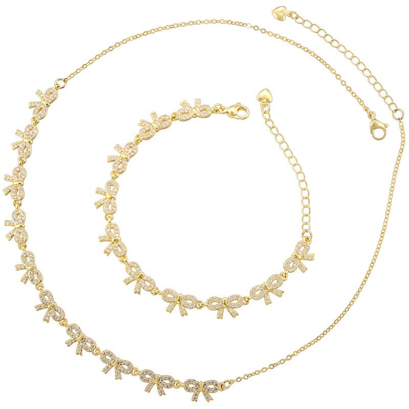 Sweet Temperament Bow Adjustable Bracelet Necklace Ol Butterfly Splicing Jewelry Set Vl492-493