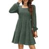 Women's Round Neck Pocket Knit Sweater Long Sleeve A-line Dress