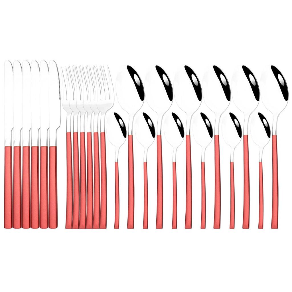 6People Stainless Steel Cutlery Set Knife Fork Tea Spoon Dinner Tableware Black Dinnerware Party Kitchen Flatware Silverware Set