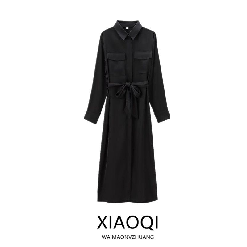 Fashion Style 2024 Autumn New Women's Clothing Stylish Silk Satin Textured Shirt Style Dress 8685611