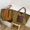 Double-sided Classic Suede Tote Bag for Women Retro Plaid Female Large Shoulder Bags Fall Winter Design Travel Pocket Handbags