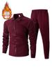 2025 Men's Slim Fit Cardigan Jacket Set with Waffle Knit, Zipper Pocket, and Lapel Collar for Spring and Autumn