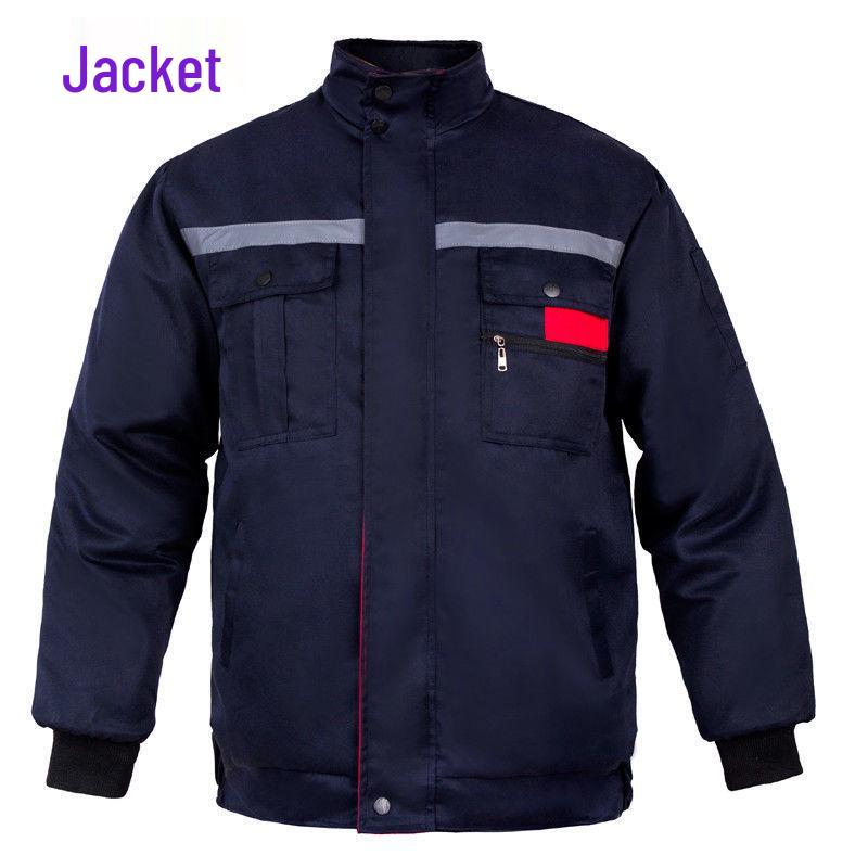 Abbigliamento da lavoro invernale in cotone colorblock riflettente: Giacca e Pantaloni Caldi di Media Lunghezza con Logo Personalizzato
