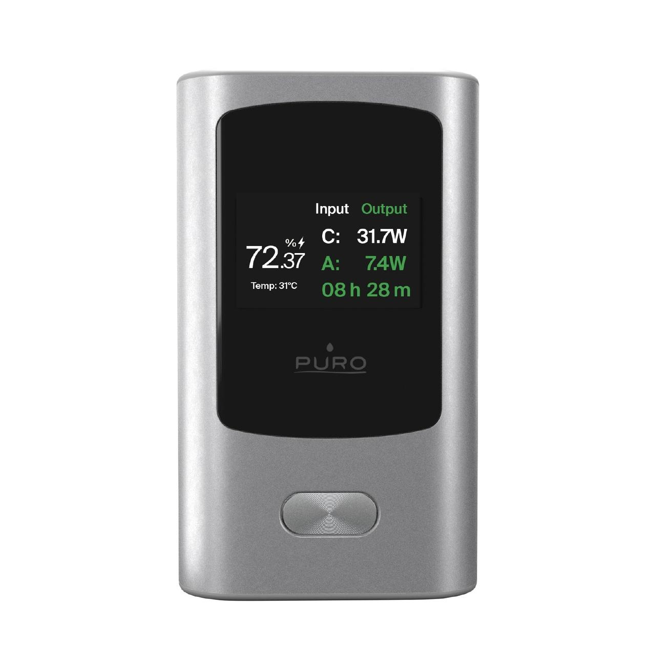 Puro 45W 10000mAh USB-A USB-C Power Bank with Display - Grey Powerbank - Grijs - 10000 mAh