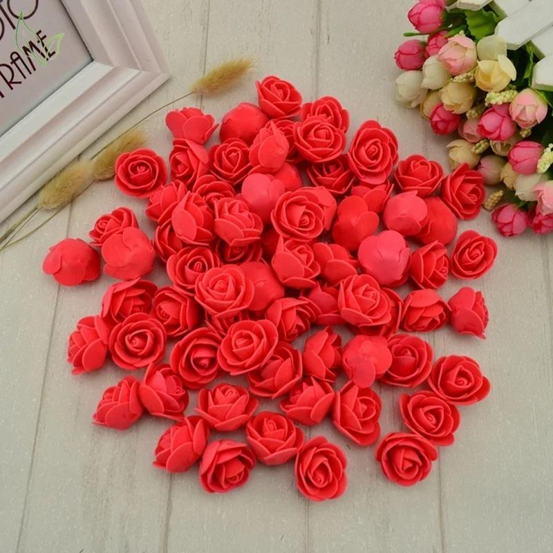50pcs/bag Beautiful Colorful Foam Flower Roses Suitable Bride Wedding Artificial Flowers Decorative Handmake Diy Gift Box Decor