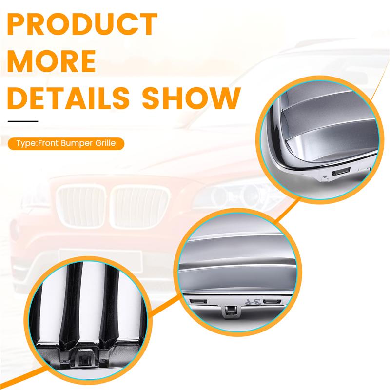 Superior-1Pair Front Bumper Upper Center Grille Chrome For BMW X1 Series E84 2010-2012 51112993307, 51112993308