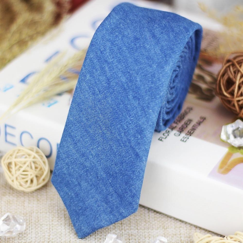 Adjustable Jean Fabric Tie Narrow Retro Cravat Simple Denim Men Necktie  Business
