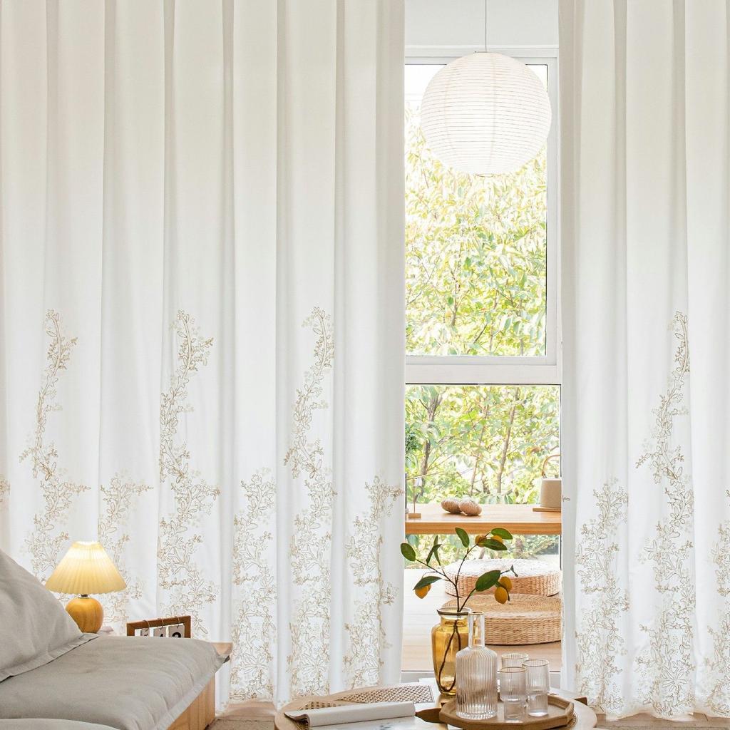Trendy Embroidered Voile Curtains for Bedroom Living Room Windows Floral Sheer Drapes Country Style