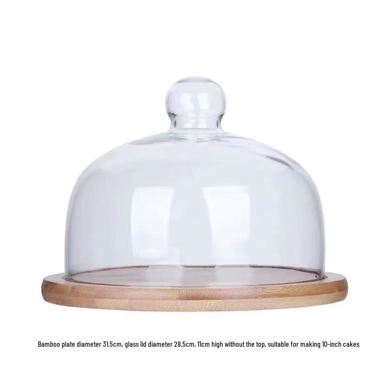 Glass Dome Food Cover with Bamboo Tray