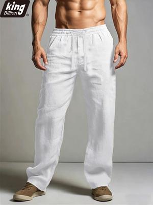 Pantalones de Lino y Algodón para Hombre — Cintura con Cordón Ajustable, Pierna Recta Holgada, Suaves, Transpirables, Casuales de Verano, Negro