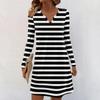 Women's Long-sleeved Casual Midi Dresses V-Neck Print  Casual Dress