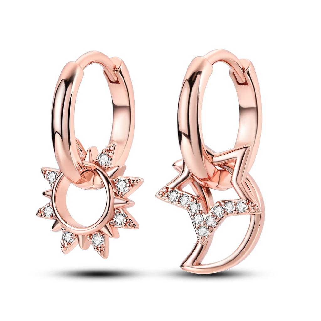 Star Series Copper Earring For Woman Sun Moon Hoop Earring Fine Jewelry Birthday Party Gifts