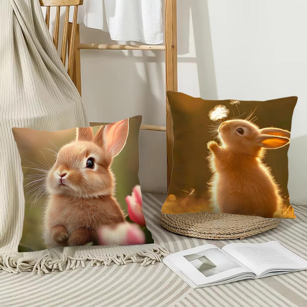 Cute Rabbit Cushion Cover Soft Plush Fabric Double-Sided Printed Sofa Cushion Cover For All Seasons Home Decor Gift