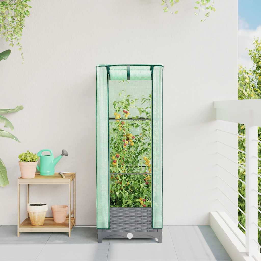 Vidaxl Raised Planter with Greenhouse, Rattan Look, 40X40X123 Cm