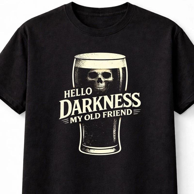 Hello Darkness My Old Friend T Shirt Skull Pint Beer Guinness Graphic Tee S
