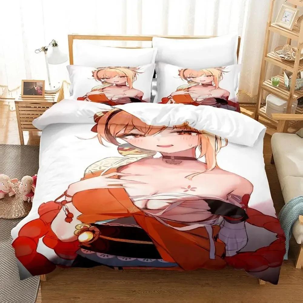 Anime Genshin Impact Yoimiya King Size Bedding Set Duvet Cover Pillow Case Comforter Cover Bed Linens Home Textiles