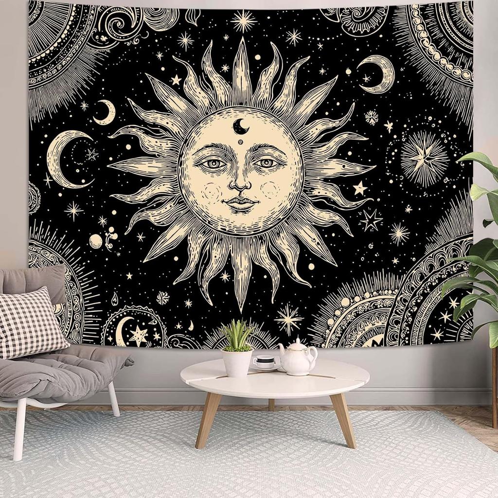 Tapestry Vintage Celestial Sun Moon Tapestries Starry Sky Wall Hanging Mystical Astrology Line Art Decor Bedroom Dormitory